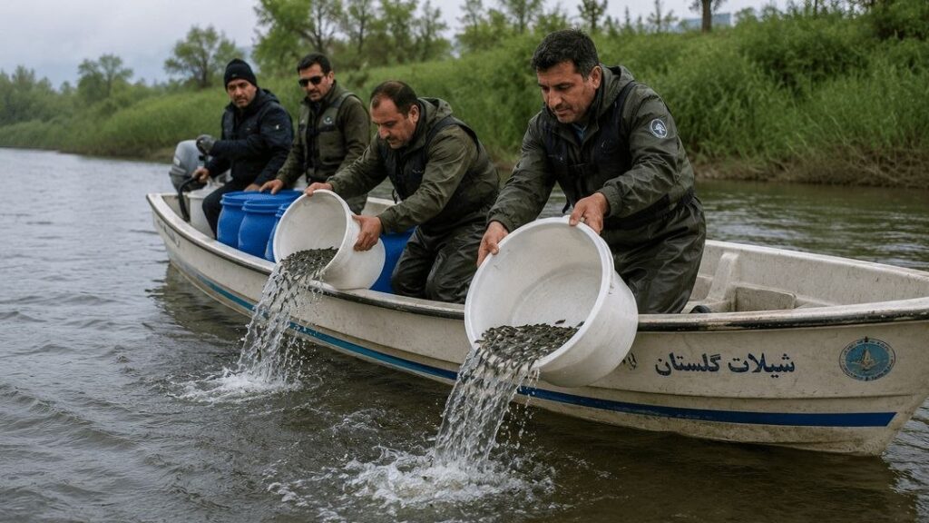 رهاسازی ۵۷ میلیون قطعه بچه‌ماهی در رودخانه‌های گلستان برای بازسازی ذخایر دریای خزر