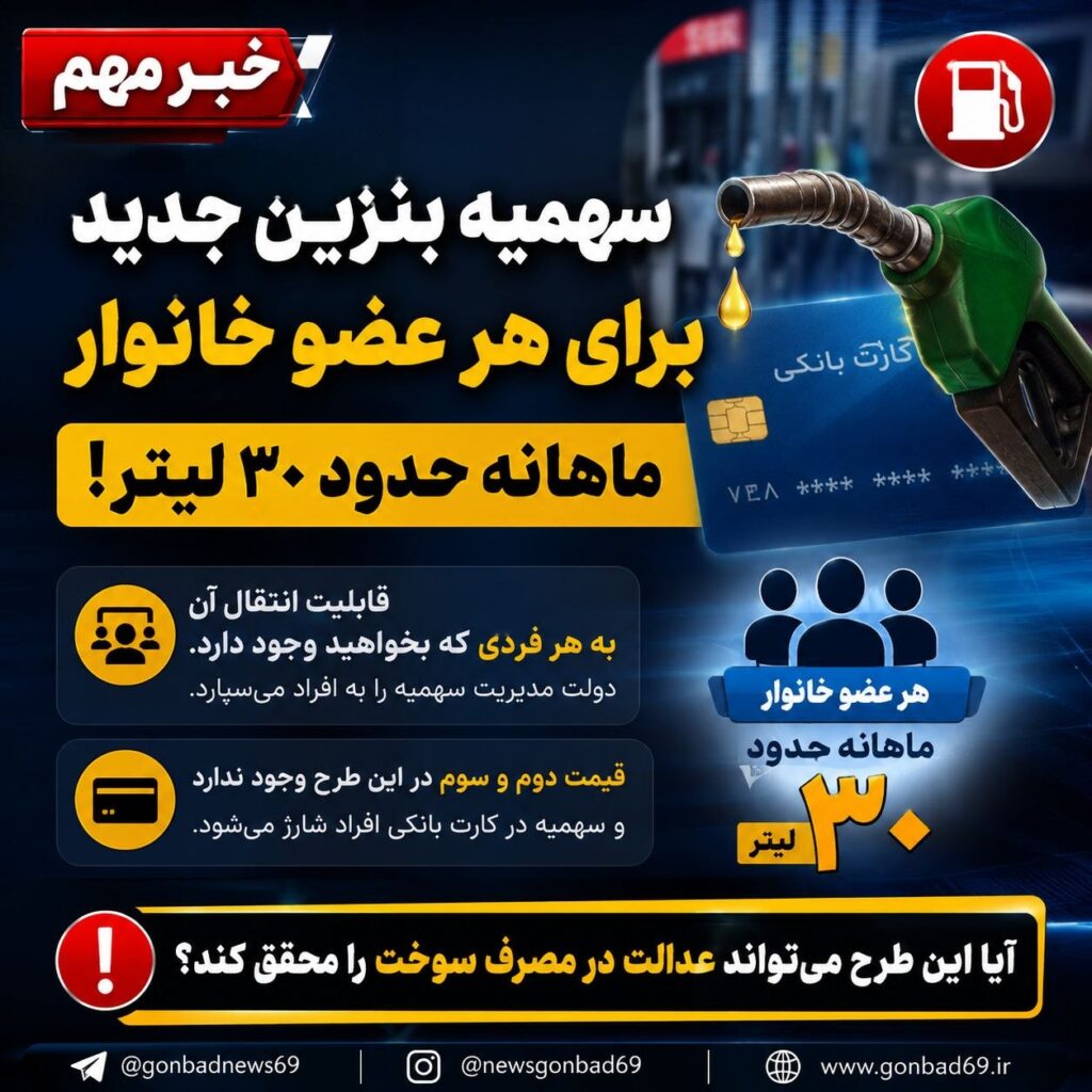 سهمیه بنزین به هر عضو خانوار میرسد؛ شارژ ماهانه ۳۰ لیتر در کارت بانکی