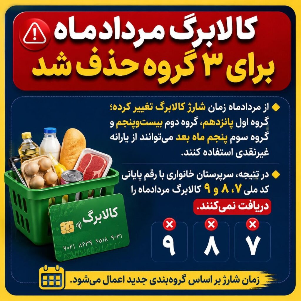 کالابرگ مردادماه برای ۳ گروه حذف شد؛ زمان شارژ یارانه غیرنقدی تغییر کرد